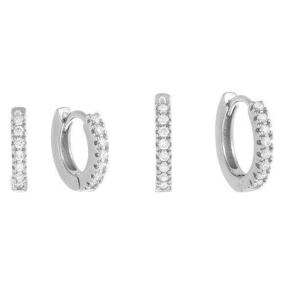 PAVE CZ HUGGIE EARRING COMBO SET 2 PAIRS OF EARRINGS FOR PRICE OF 1, S925 - Picture 3 of 3